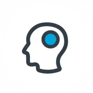 brain health icon - gray head with circle showing location of brain on white background