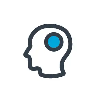 brain health icon - gray head with circle showing location of brain on white background