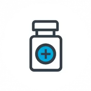 medication use icon - gray pill bottle on white background