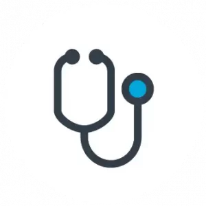 symptom management icon -- white background, gray stethescope