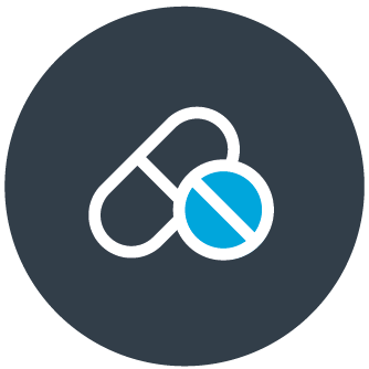 drug safety icon - white capsule and table on gray background