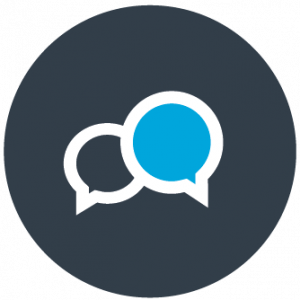 health communications icon - white speech bubbles on a gray background
