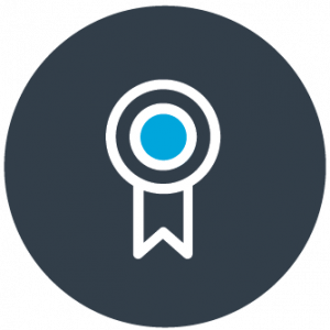 quality measurement icon - white prize ribbon on gray background