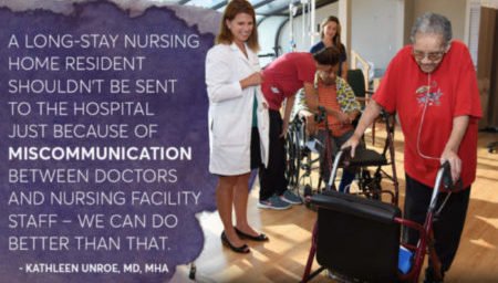 Dr. Kathleen Unroe interacting with a patient in an Indiana assisted living facility