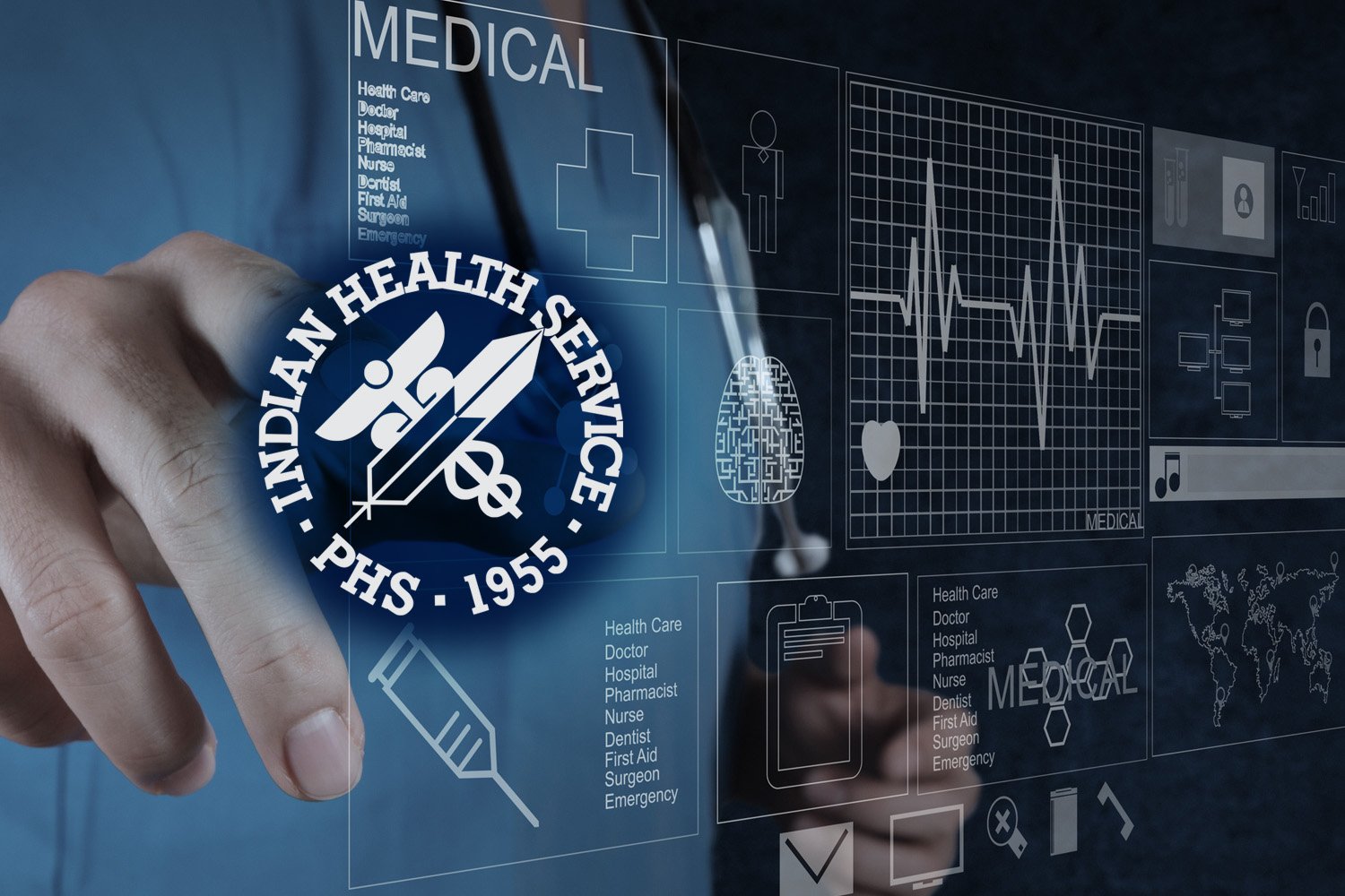 image of a doctor using electronic health record overlaid with IHS logo