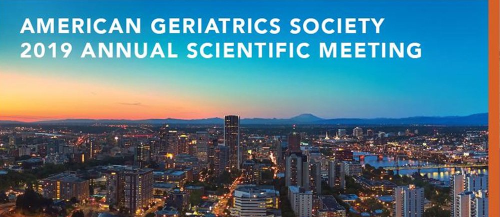 skyline view of Portland, Oregon with words: "American Geriatrics Society 2019 Annual Scientific Meeting"