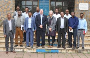 Dr. Brian Dixon and Dr. Theresa Cullen (center) with faculty and officials of the University of Gondar, Ethiopia