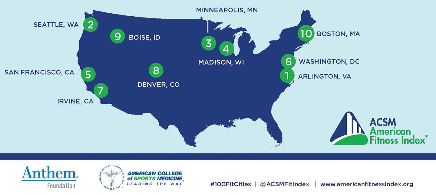ACSM America's Fittest Cities map