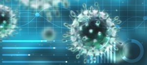 flu virus images with data charts overlaid