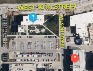 aerial map showing Regenstrief Institute and Wilson Garage
